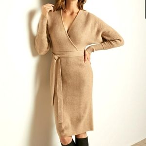 Soft wrap front sweater dress